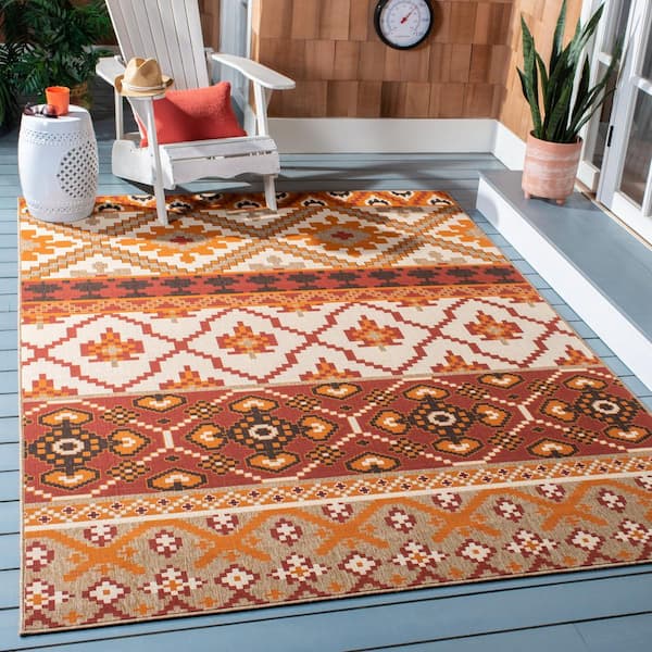 Veranda Red/Beige 7 ft. x 10 ft. Floral Indoor/Outdoor Patio  Area Rug