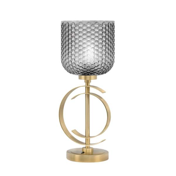 Unbranded Delgado 18.75 in. New Age Brass Desk Lamp, Piano Desk Lamp, with Smoke Textured Glass Shade