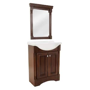Valencia 25 in. W x 19 in. D Bath Vanity in Glazed Hazelnut with Porcelain Vanity Top in White and Wall Mirror