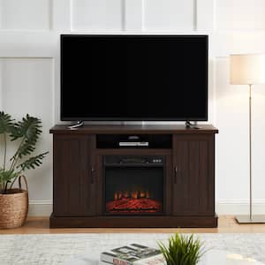 Black TV Stand Fits TVs up to 70 in. with Two Doors and 26 in.- Electric Fireplace