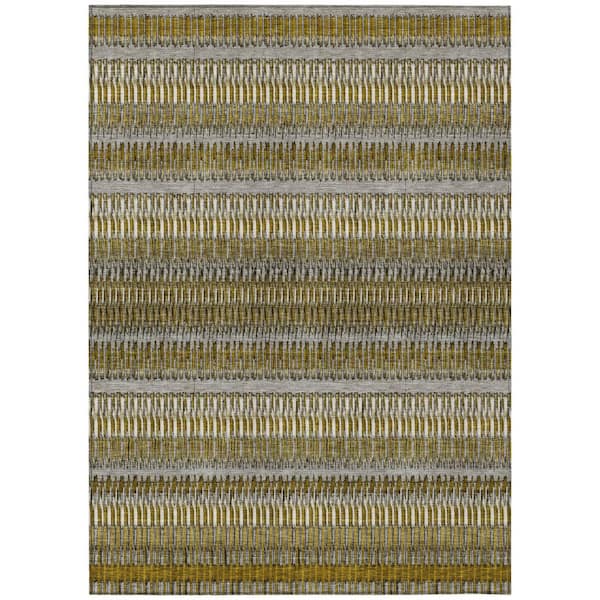 Coffee, Taupe 9 ft. x 12 ft. Woven Striped Polyester Rectangle Indoor / Outdoor Area Rug