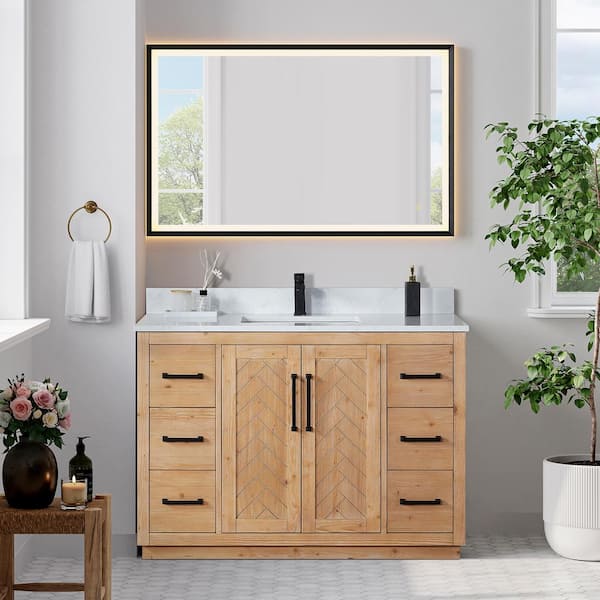 Altair Anais 48 in. W x 22 in. D x 33 in. H Single Sink Bath Vanity in Brown with White Engineered Stone Top and Mirror