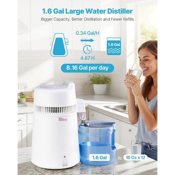 SKYSHALO 6L 1.6 Gal. Water Distiller 900W Stainless Steel White