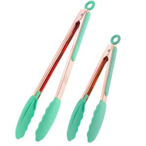 2-Pack (9 in. and 12 in.) Tongs for Cooking with Silicone Tips - Rose Gold - Mint