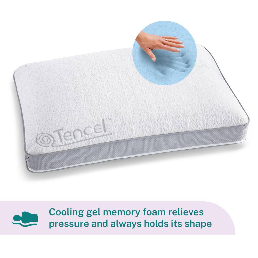 Standard White Gel Memory Foam Pillow with Tencel Cover