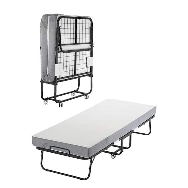 Rollaway Bed, 31 x 75 in. Metal Folding Bed Outdoor Rocking Chair with 5 in. Mattress, Sturdy Frame and Mattress Cushion