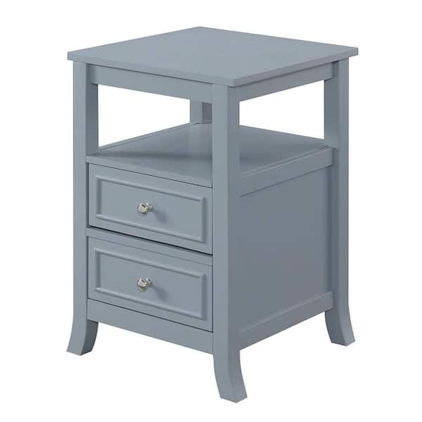 Convenience Concepts Melbourne 15.75 in. W x 24 in. H Gray Square Wood End Table with 2-Drawers