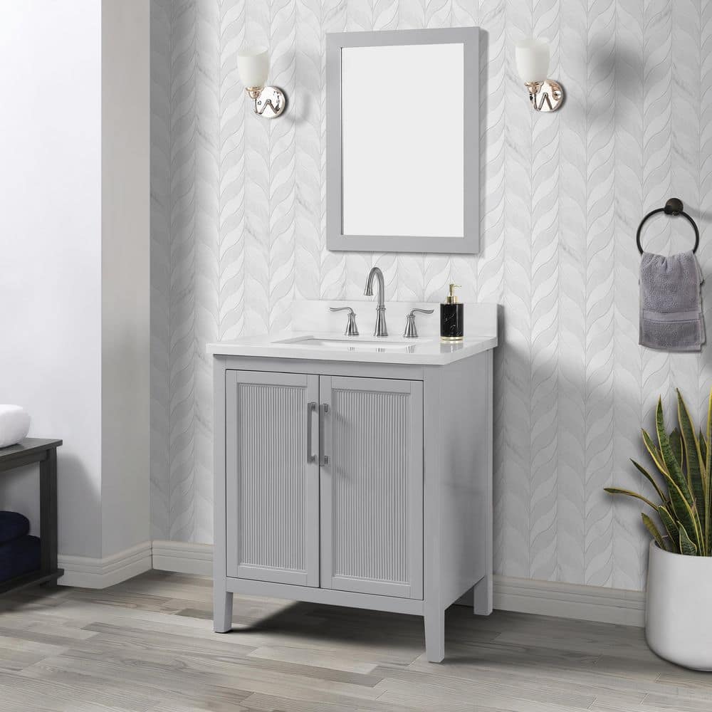 Hollister 31 in. Freestanding Light Gray Bath Vanity with White Sintered Stone Top Assembled price history on PriceWatchPro