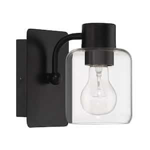 Rori 1-Light Flat Black Finish Wall Sconce with Clear Glass Shade
