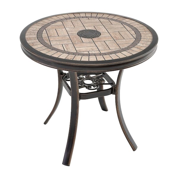 Boyel Living 31.5 in. Dia x 28.3 in. H Brown Round Aluminum Outdoor Patio Bistro Garden Dining End Table