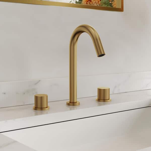 Gooseneck Spout High-Arc 3-Hole 8 in. Widespread Double Handle Bathroom Faucet in Brushed Gold Pop-Up Drain Included