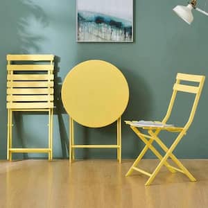 3-Piece Patio Bistro Set of Foldable Round Table and Chairs, Clean and Fresh, Outdoor Bistro Relax with Family, Yellow