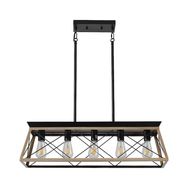 Keazile Tryns 32 in. 5-Light Black Farmhouse Chandelier Light Fixture ...