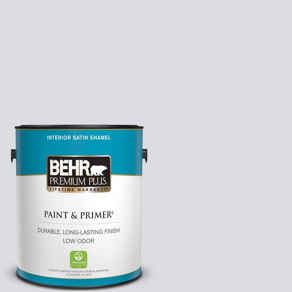 BEHR PREMIUM PLUS 1 gal. #N540-1 Script White Satin Enamel Low Odor Interior Paint & Primer