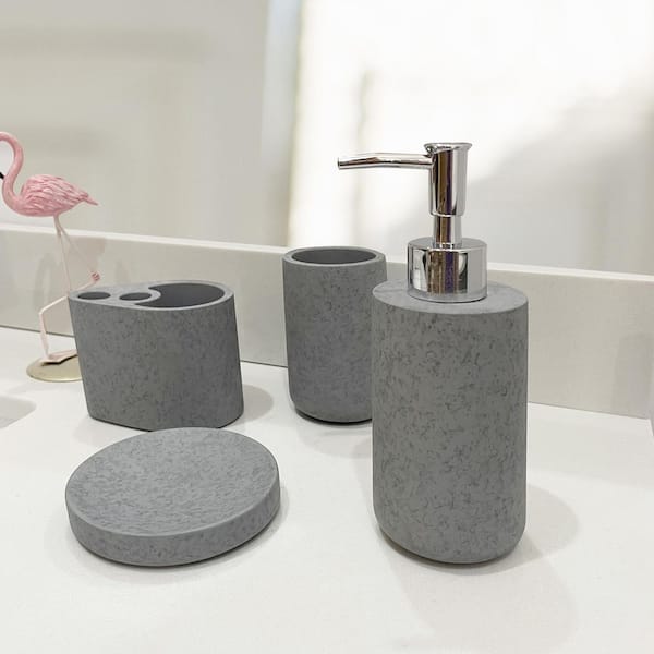 4-Piece Bathroom Accessory Set Concrete for Vanity Countertops in Grey  Stone Color