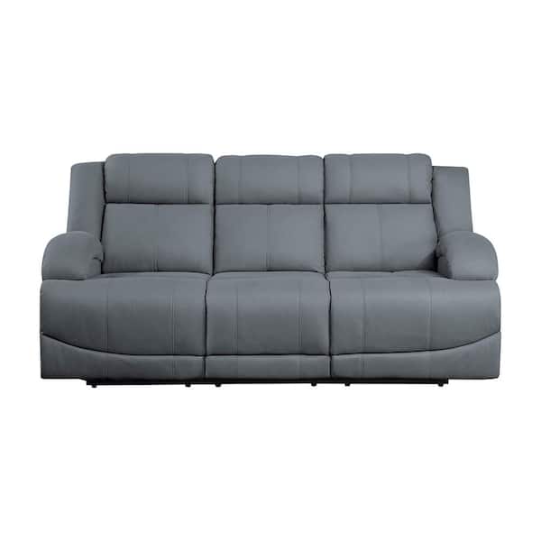 Lazzara Darcel 81.5 in. W Straight Arm Microfiber Rectangle Power Double Reclining Sofa in. Graphite Blue