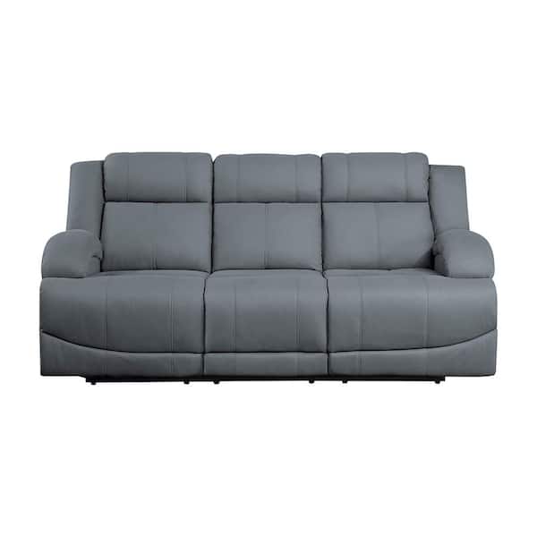 Unbranded Darcel 81.5 in. W Straight Arm Microfiber Rectangle Power Double Reclining Sofa in. Graphite Blue