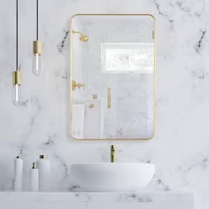 Rounded Rectangle Gold Bathroom Aluminum Framed Decorative Wall Mirror ( 36 in. H x 24 in. W )