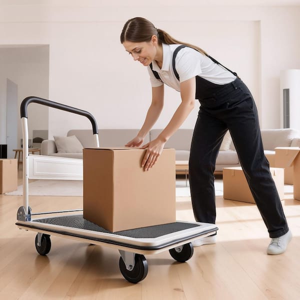 35.4 x 34.3 x 24 in. Foldable Push Cart Dolly, Folding Platform Truck with Swivel Wheels, Space Saving Handle, 660 lbs.