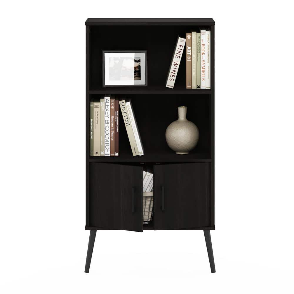 Furinno Claude Mid-Century Espresso Bookcase Cabinet with Pine Legs