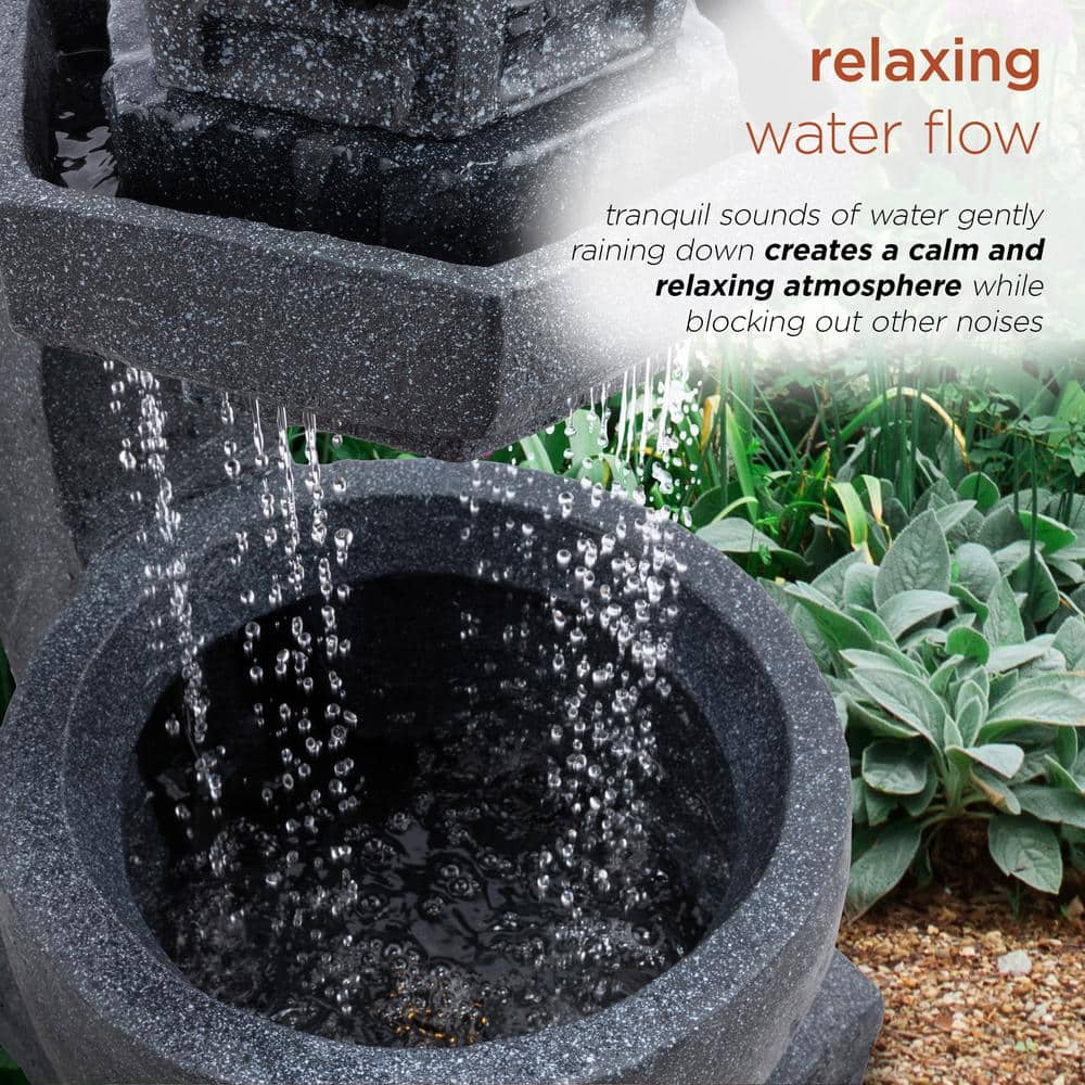 Gray Cement Zen Pagoda Fountain with LED Lights, 31"