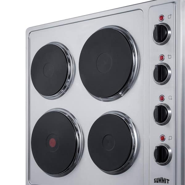24 in. Solid Disk Electric Cooktop in Stainless Steel with 4 Elements