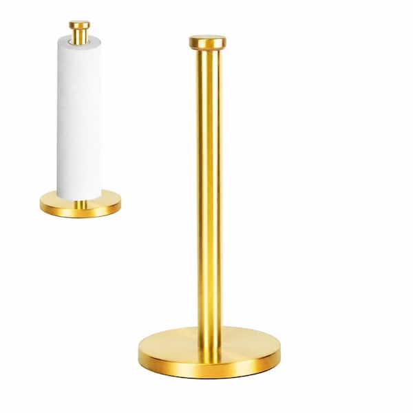 Standing Paper Towel Holder with Heavy-Duty Stainless Steel Base and Gold Finish, 13.8 x 5.9 x 3 in Roll