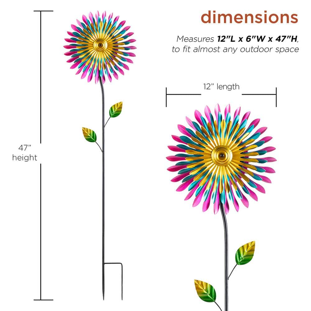 47" Multicolor Iron Daisy Wind Spinner Garden Stake