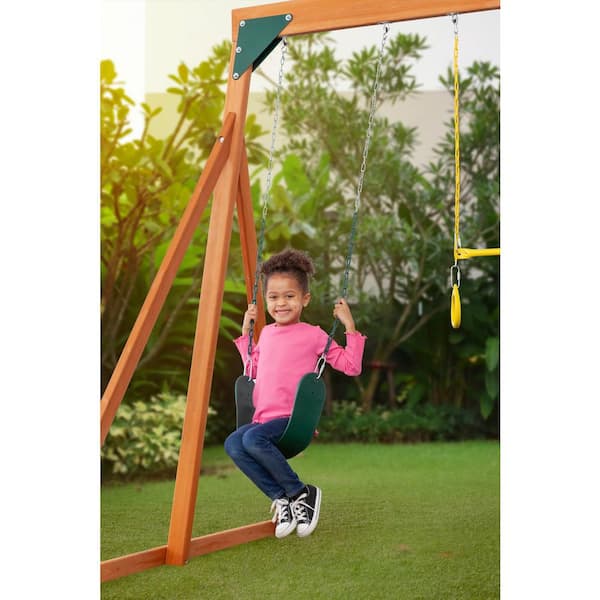 Trailside Complete Wood Swing Set with Multi-Color Playset Accessories