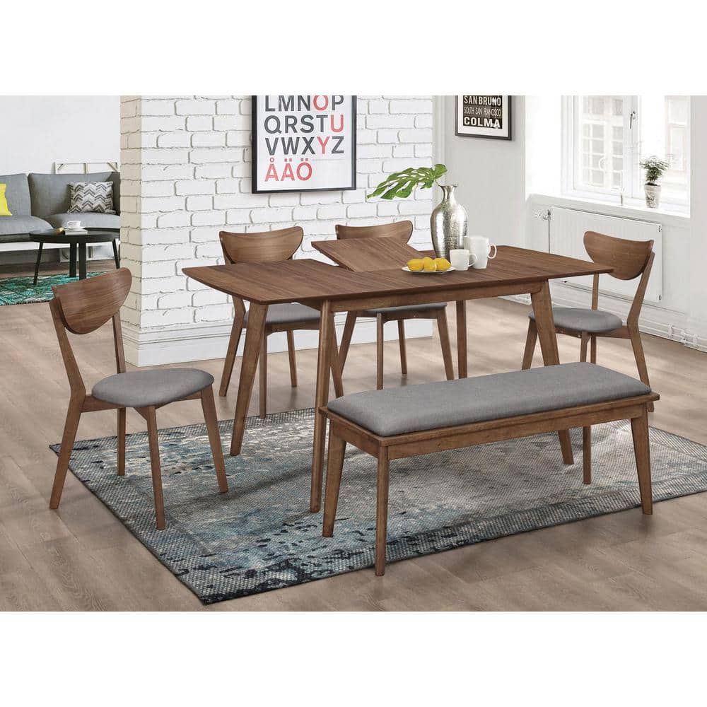 Natural Walnut and Grey Mid-Century Modern Dining Set