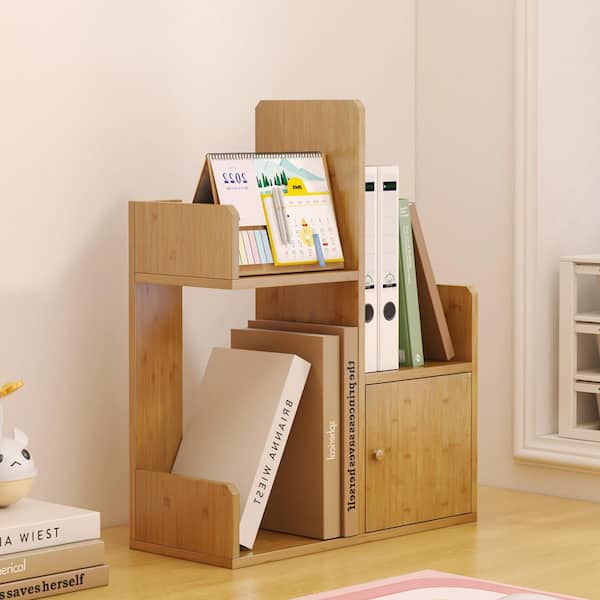 Beige 17 in. x 22 in. Wooden Desktop Organizer with Storage Cabinet, 4-Compartments Desktop Shelf for Home Office
