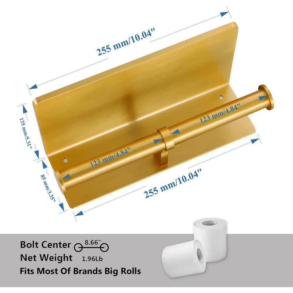 Brushed Gold Aluminum Double Toilet Paper Holder with Shelf