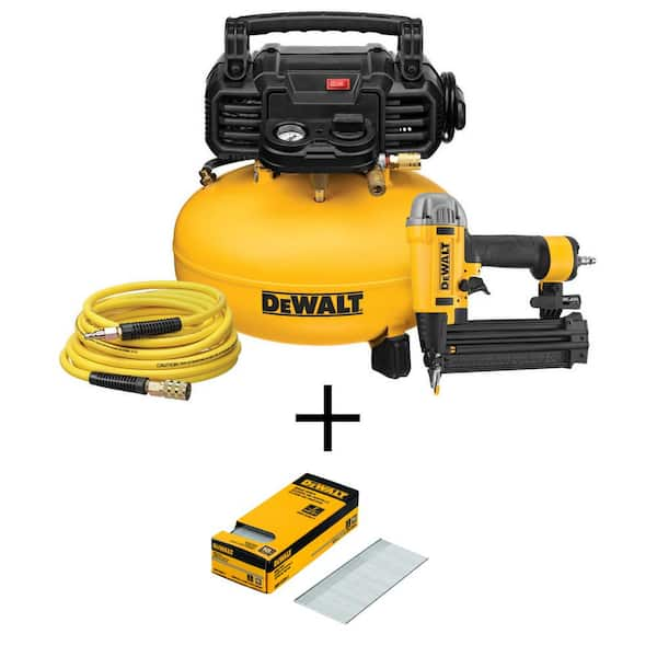 DEWALT 6 Gal. 165 PSI Heavy-Duty Electric Pancake Air Compressor, 18-Gauge Brad Nailer and 2 in. x 18-GA Brads (2500 per Pack)