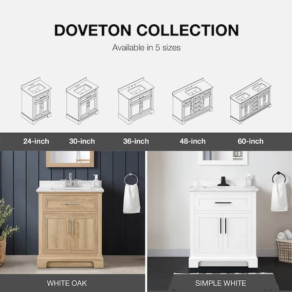 Doveton 30 in. W x 19 in. D x 34 in. H Single Sink Bath Vanity in White  with White Engineered Marble Top