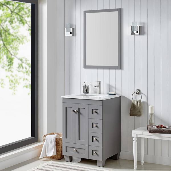 Gray Transitional Bathroom Vanity, White Quartz Vanity Top 490
