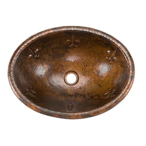 Self-Rimming Oval Fleur-De-Lis Hammered Copper Bathroom Sink in Oil Rubbed Bronze