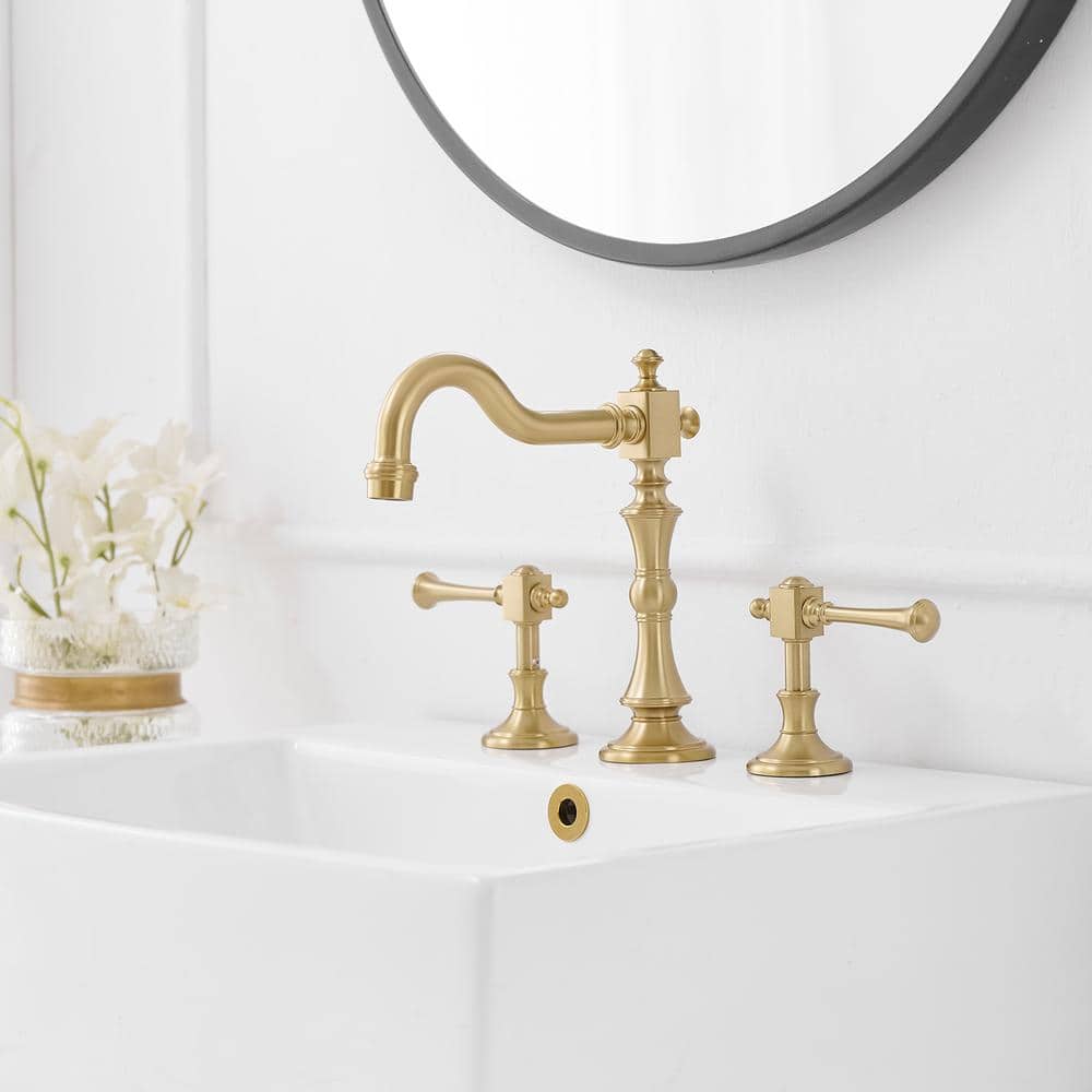 Brushed Gold Antique Brass Double Handle Widespread Bathroom Faucet