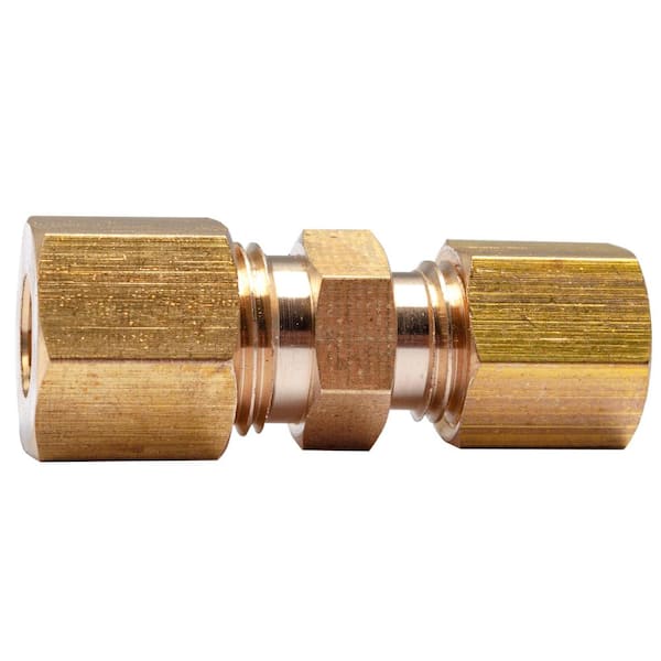 3/16 in. O.D. x 1/4 in. O.D. Brass Compression Reducing Coupling Fitting  (25-Pack)