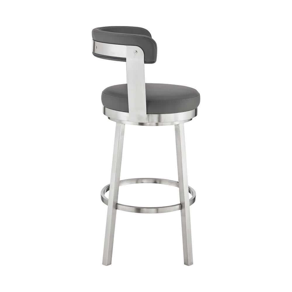 Gray Faux Leather Swivel Counter Stool with Brushed Stainless Steel