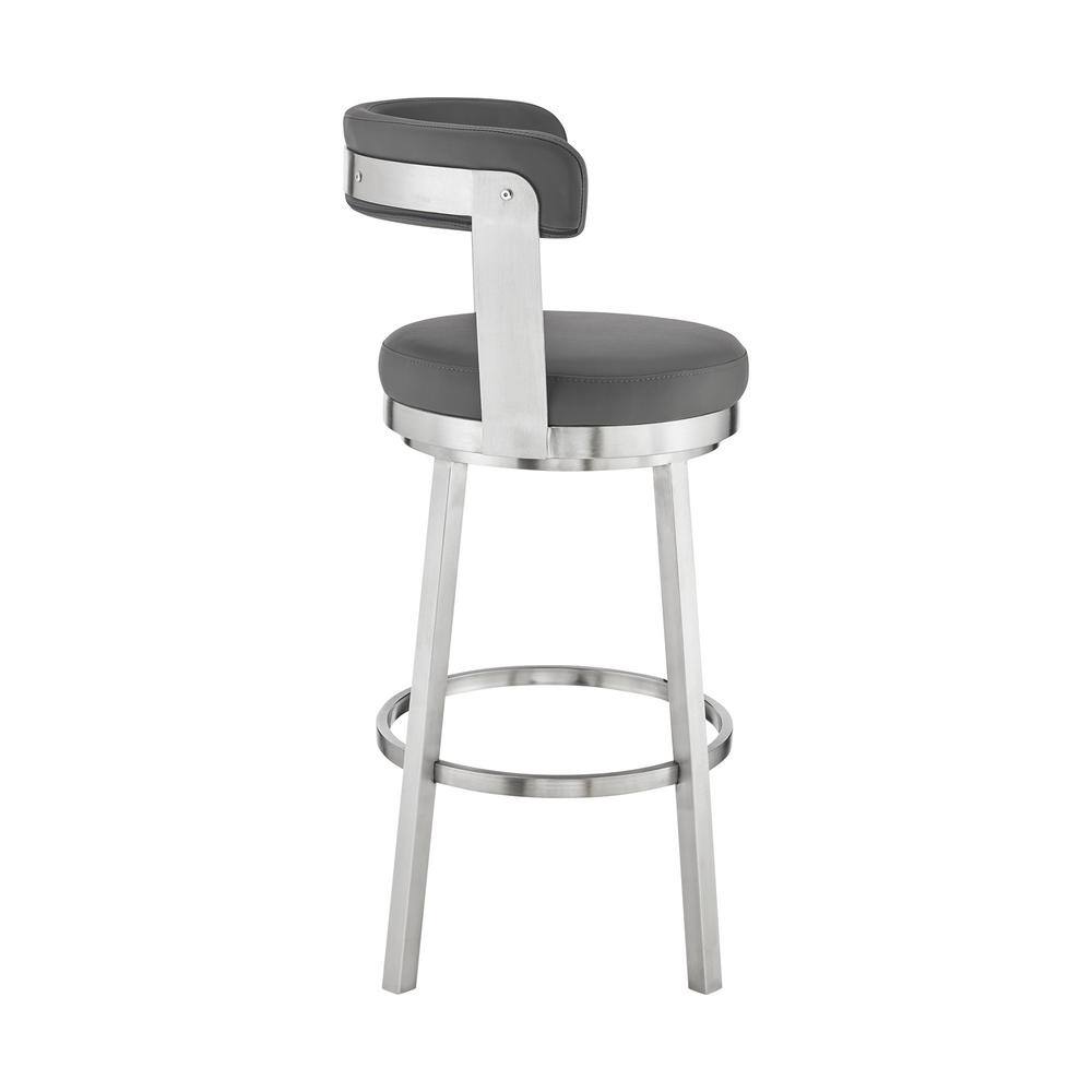 Gray Faux Leather Swivel Counter Stool with Metal Frame