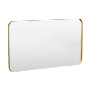 55 in. W x 30 in. H Tempered Glass Rounded Rectangle Framed Wall-Mounted Bathroom Vanity Mirror in Gold