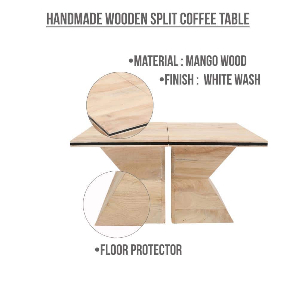 Handcrafted Square Mango Wood and Iron Split Coffee Table