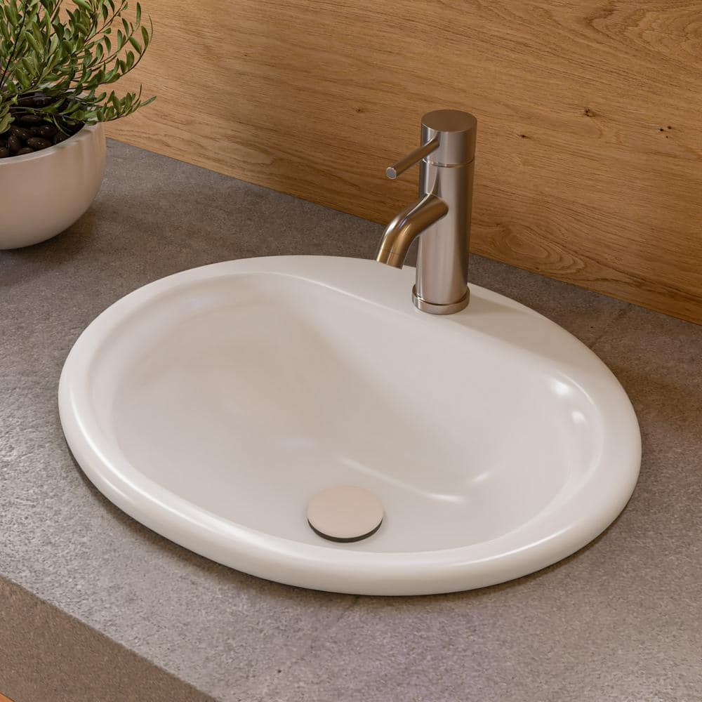 White Ceramic Oval Drop-In Bathroom Sink with Overflow