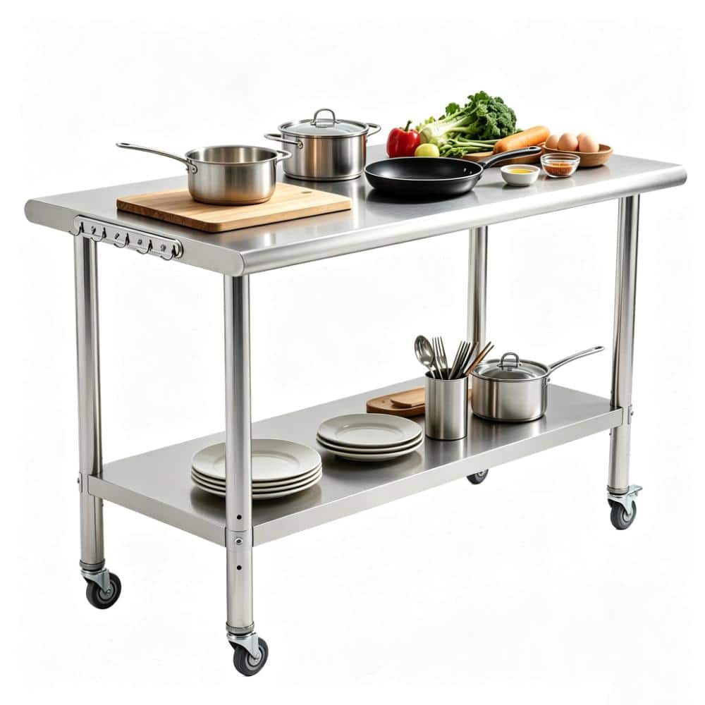48 in. x 24 in. Stainless Steel Rolling Prep Table with Locking Casters and Adjustable Shelf price history on PriceWatchPro