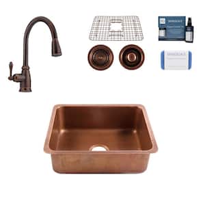 Orwell 23 in. Undermount Single Bowl 16 Gauge Antique Copper Kitchen Sink with Canton Faucet Kit