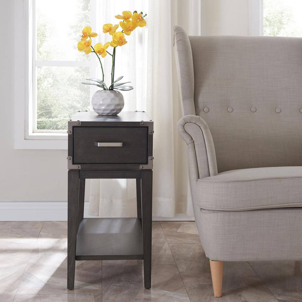 Anthracite and Pewter Rectangular Side Table with Drawer and Shelf