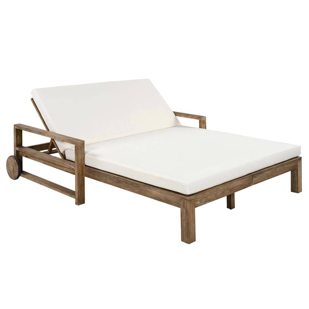 1-Piece Farmhouse-styled Wooden Outdoor Daybed with Beige Cushion for Poolside, Garden and Backyard price history on PriceWatchPro
