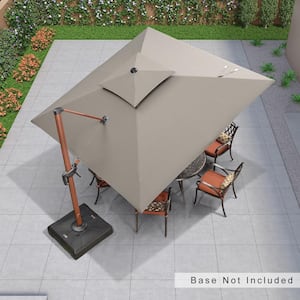 10 ft. Square Sunbrella All-aluminum Square 360° Rotation Wood pattern Cantilever Outdoor Patio Umbrella in Gray