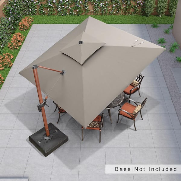 PURPLE LEAF 10 ft. Square Sunbrella All-aluminum Square 360° Rotation Wood pattern Cantilever Outdoor Patio Umbrella in Gray