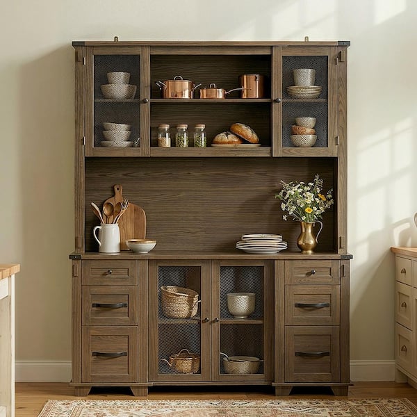 78.7 in. H Accent Cabinet Office Storage Cabinet with 11 Shelves, 6 Drawers, Glass Doors, Open Shelf For Home Display